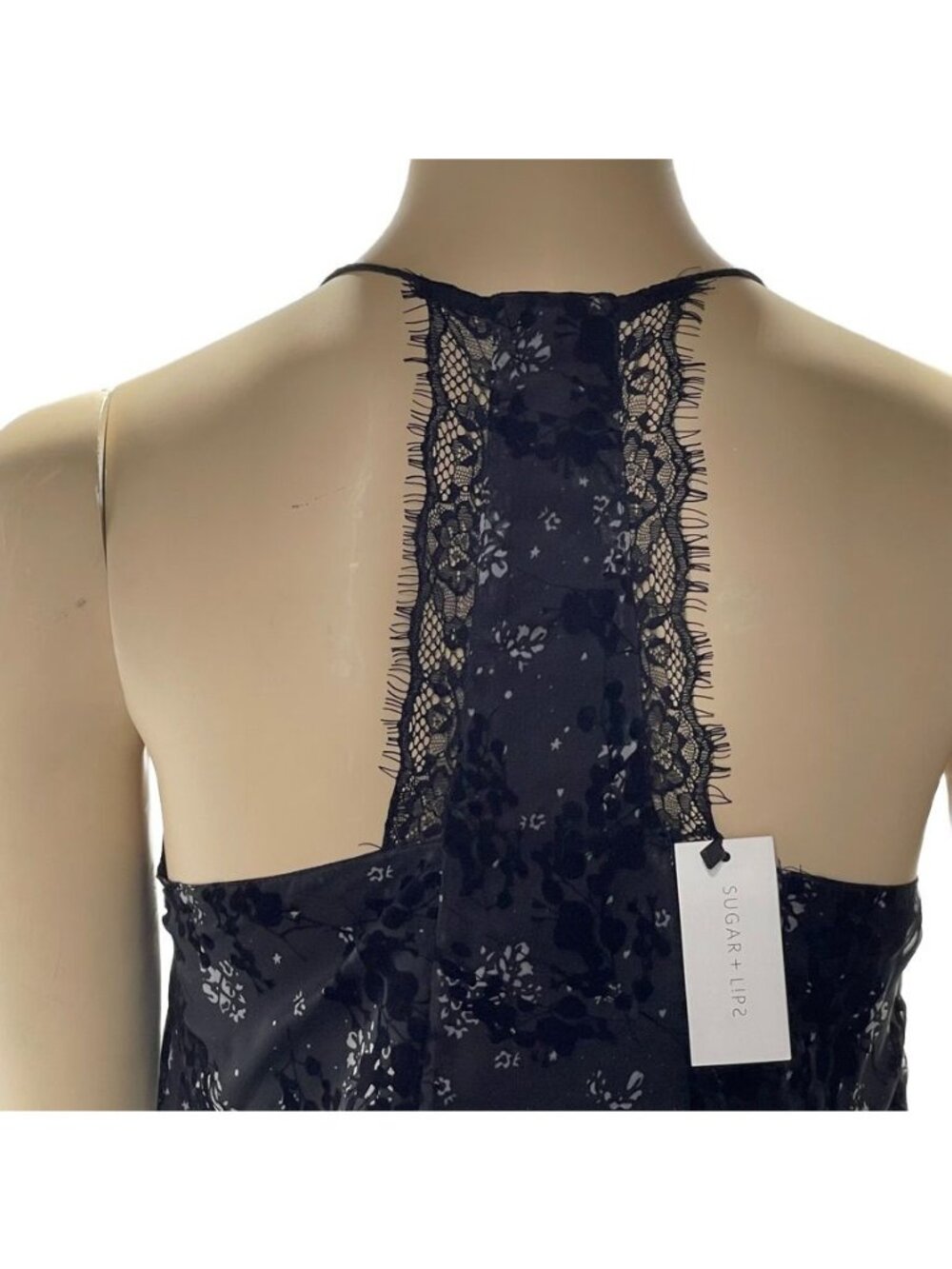 Sugar + Lips Black Lace Maxi Dress S Sleeveless V-Neck Back Detail New - Picture 9 of 16